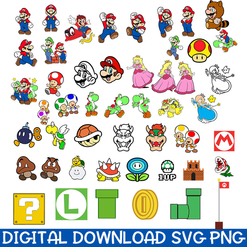 Mario SVG Bundle: Mario Characters svg, Super Mario svg, Mario Kart svg  Files, Mario Bros svg, Super Mario Halloween SVG, Mario Bros PNG